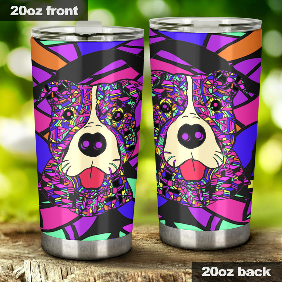 Pit Bull Design Double-Walled Vacuum Insulated Tumblers (Colorful Back Design #2) - Art By Cindy Sang - JillnJacks Exclusive