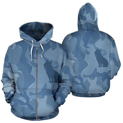 French Bulldog (Frenchie) Design Blue Camouflage All Over Print Zip-Up Hoodies