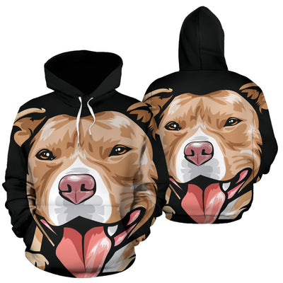 Pit Bull Design #6 All Over Print Hoodies With Black Background