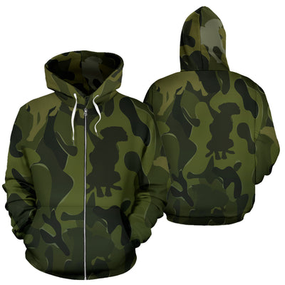 Vizsla Design Green Camouflage All Over Print Zip-Up Hoodies