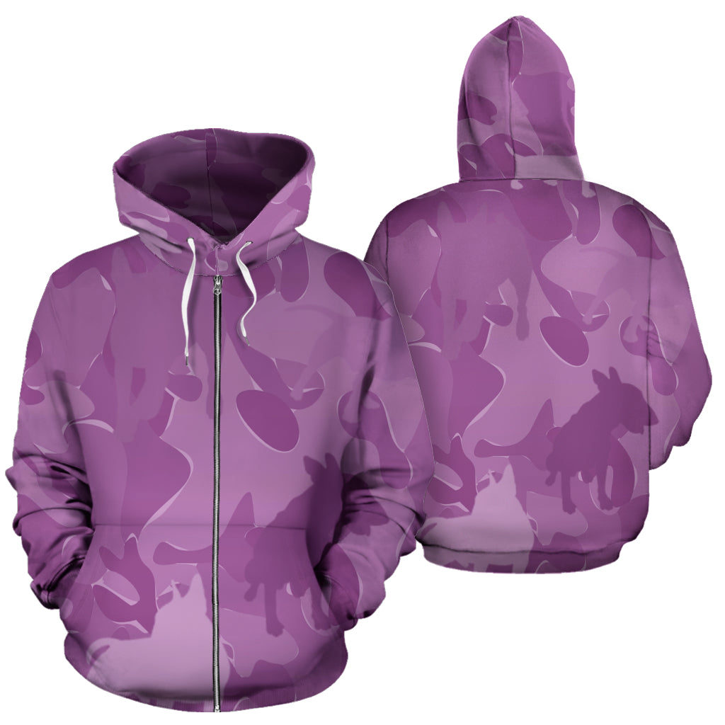 Bull Terrier Design Pink Camouflage All Over Print Zip-Up Hoodies
