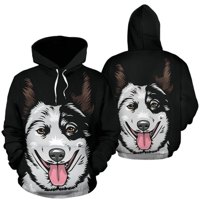 Australian Cattle Dog Design All Over Print Hoodies With Black Background