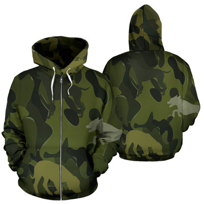 Dalmatian Design Green Camouflage All Over Print Zip-Up Hoodies