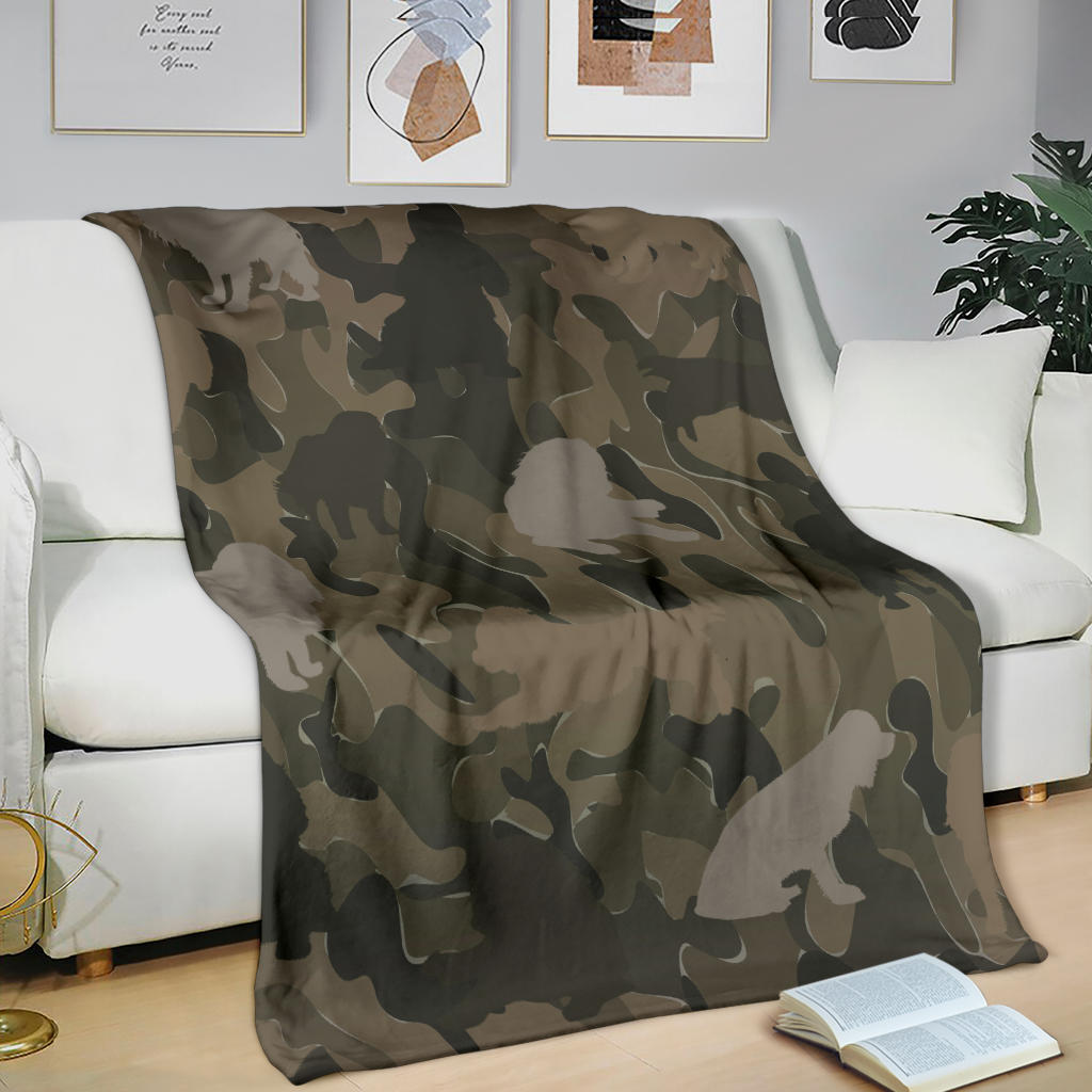 Cavalier King Charles Spaniel Pale Green Camouflage Design Premium Blanket