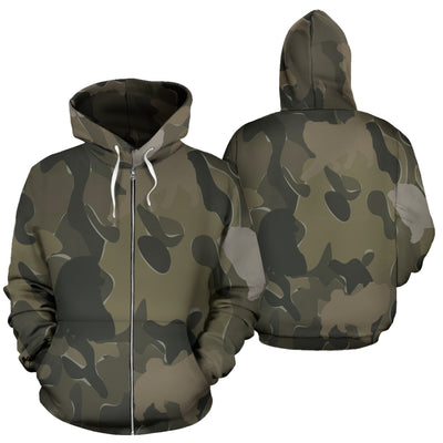 Chow Chow Design Light Green Camouflage All Over Print Zip-Up Hoodies