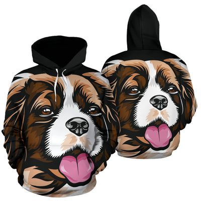 Cavalier King Charles Spaniel Design All Over Print Hoodies With Black Background