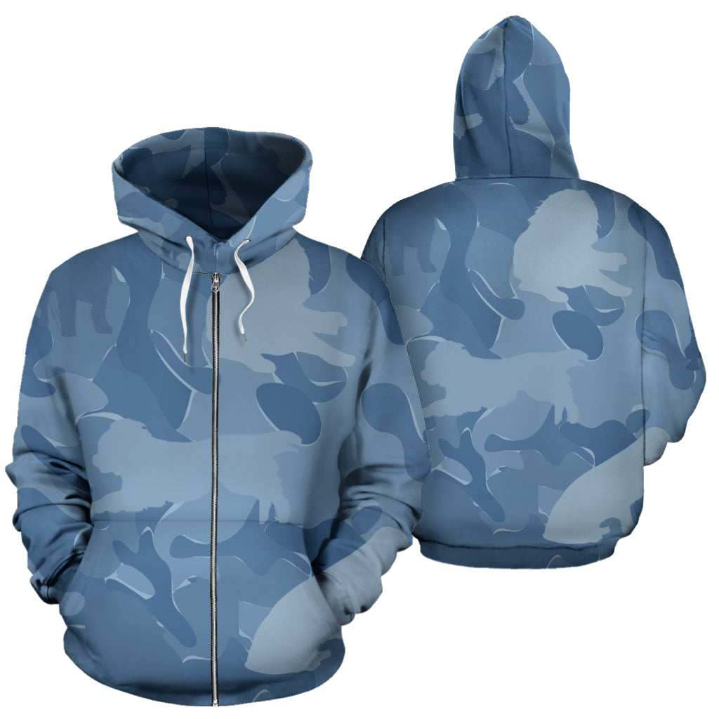 Cavalier King Charles Spaniel Design Blue Camouflage All Over Print Zip-Up Hoodies