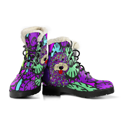 Goldendoodle Design Handcrafted Faux Fur Leather Boots - Art by Cindy Sang - JillnJacks Exclusive