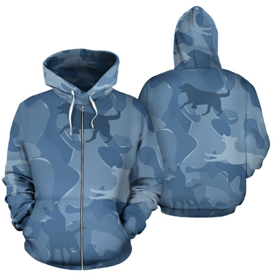 Labrador Design Blue Camouflage All Over Print Zip-Up Hoodies