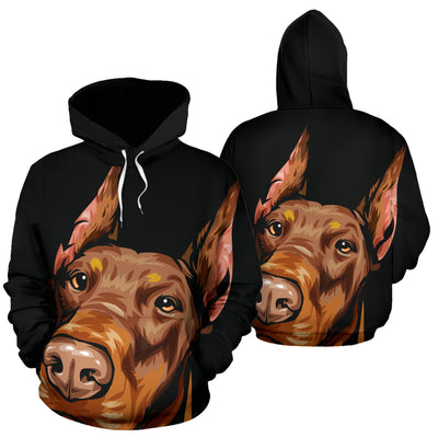 Doberman Design All Over Print Hoodies With Black Background