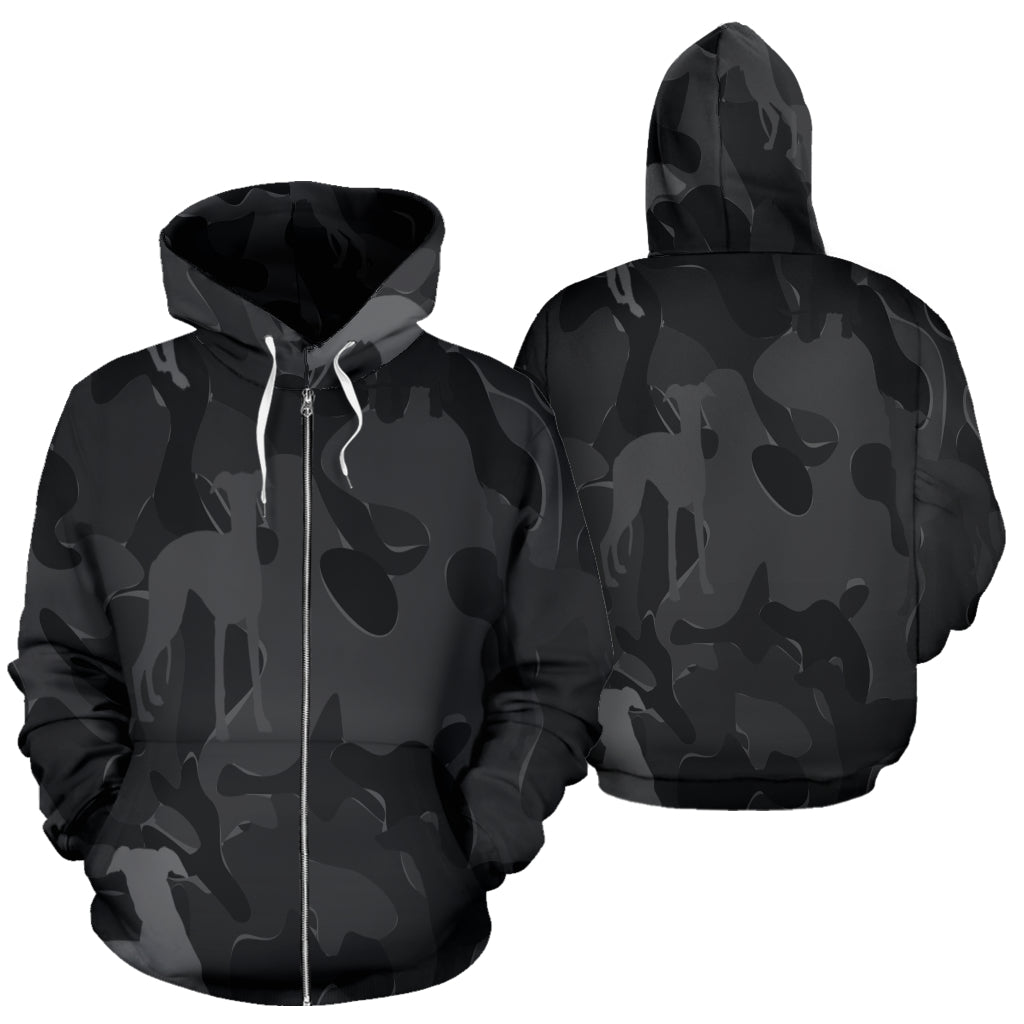 Whippet Design Grey Camouflage All Over Print Zip-Up Hoodies