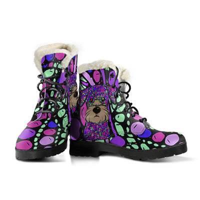Miniature Schnauzer Design Handcrafted Faux Fur Leather Boots - Art by Cindy Sang - JillnJacks Exclusive