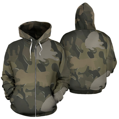 Cavalier King Charles Spaniel Design Light Green Camouflage All Over Print Zip-Up Hoodies