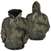 Pit Bull Design #2 Light Green Camouflage All Over Print Zip-Up Hoodies