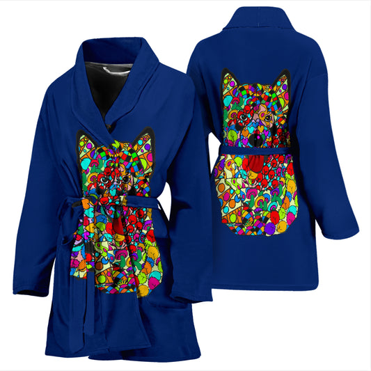 Alaskan Malamute Blue Design Bathrobes for Women - Art by Cindy Sang - JillnJacks Exclusive