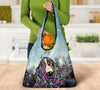 Basset Hound Design 3 Pack Grocery Bags With Holiday / Christmas Print - Art by Cindy Sang