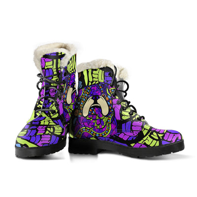 Bulldog Design Handcrafted Faux Fur Leather Boots - Art by Cindy Sang - JillnJacks Exclusive