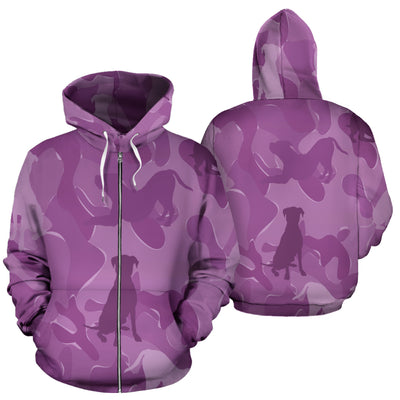 Pit Bull Design Pink Camouflage All Over Print Zip-Up Hoodies