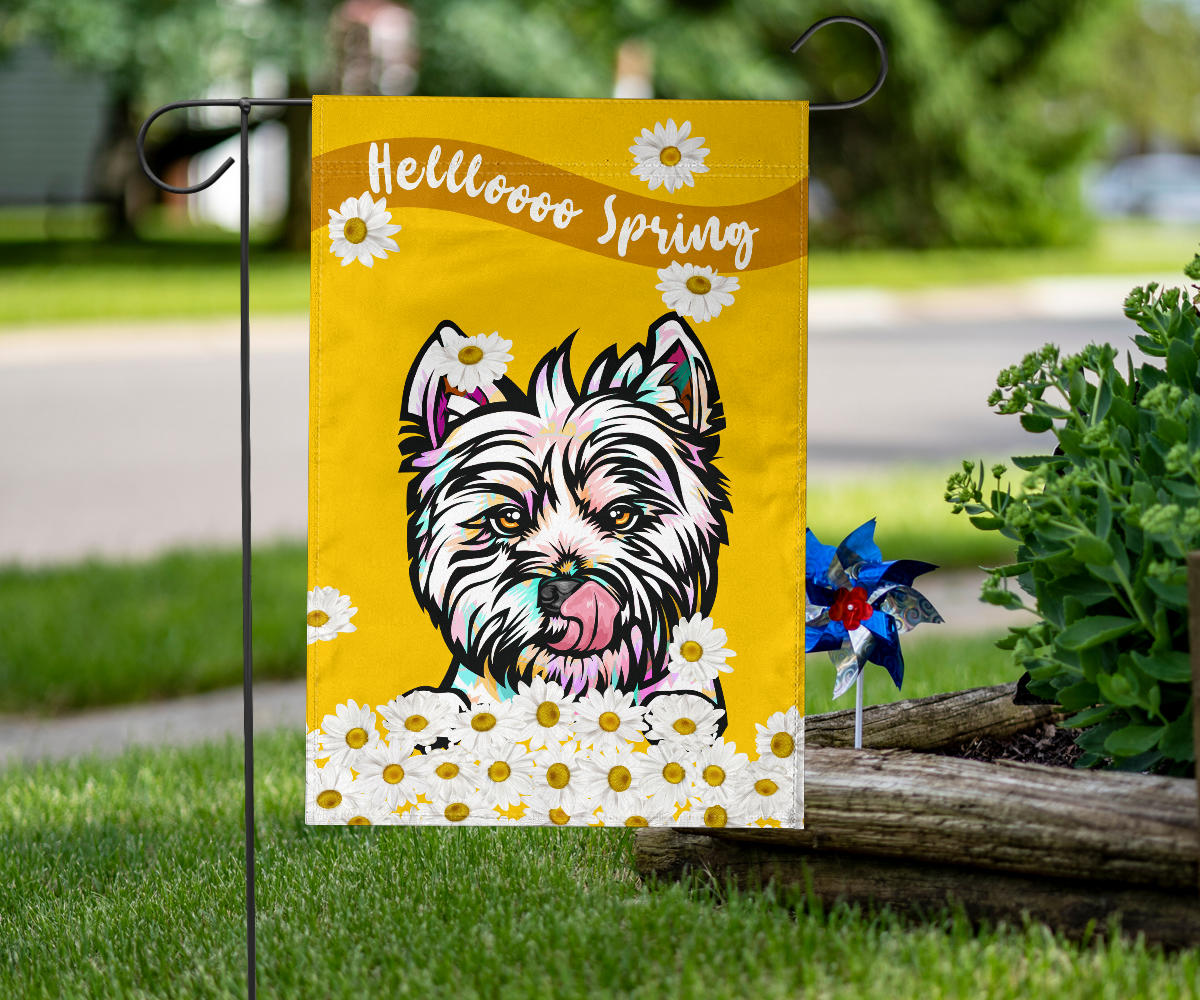 Westie Design Hello Spring Garden and House Flags - 2023 Cindy Sang Collection