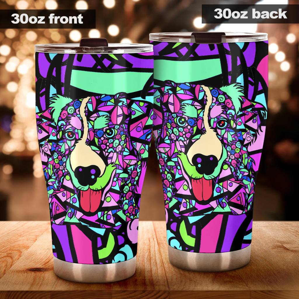Australian Shepherd Design Double-Walled Vacuum Insulated Tumblers (Colorful Back) - Art By Cindy Sang - JillnJacks Exclusive