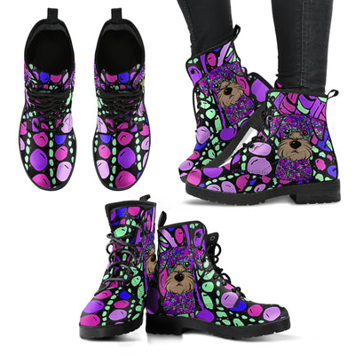 Miniature Schnauzer Design Handcrafted Leather Boots - Art by Cindy Sang - JillnJacks Exclusive