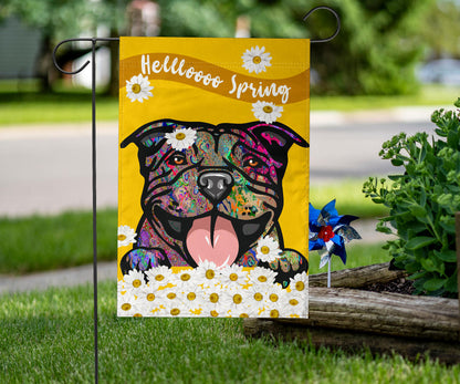 Pit Bull Design #1 Hello Spring Garden and House Flags - 2023 Cindy Sang Collection