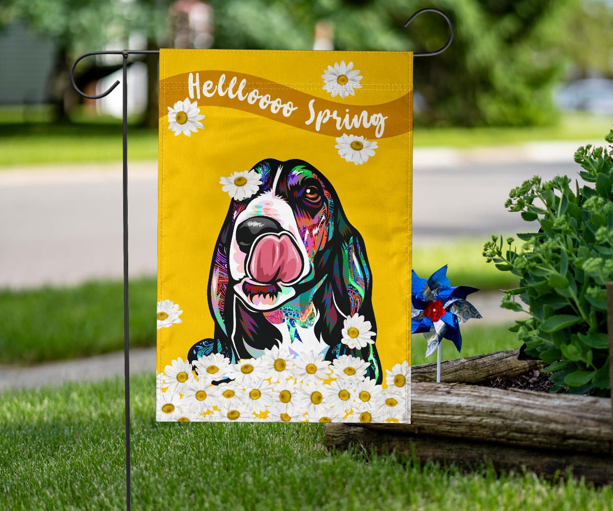 Basset Hound Design Hello Spring Garden and House Flags - 2023 Cindy Sang Collection