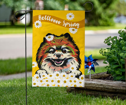 Pomeranian Design Hello Spring Garden and House Flags - 2023 Cindy Sang Collection