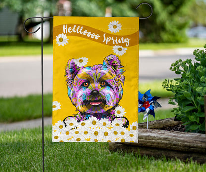 Yorkshire Terrier (Yorkie) Design Hello Spring Garden and House Flags - 2023 Cindy Sang Collection
