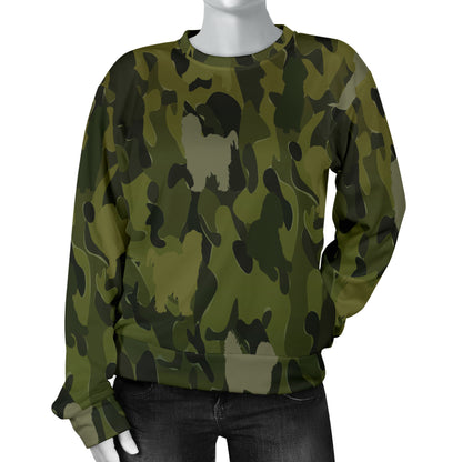 Shih Tzu Green Camouflage Design Sweater For Women - JillnJacks Exclusive
