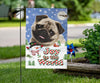 Pug Design Seasons Greetings Garden and House Flags - JillnJacks Exclusive