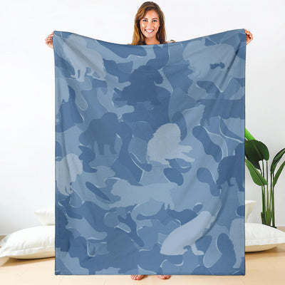 Cavalier King Charles Spaniel Blue Camouflage Design Premium Blanket