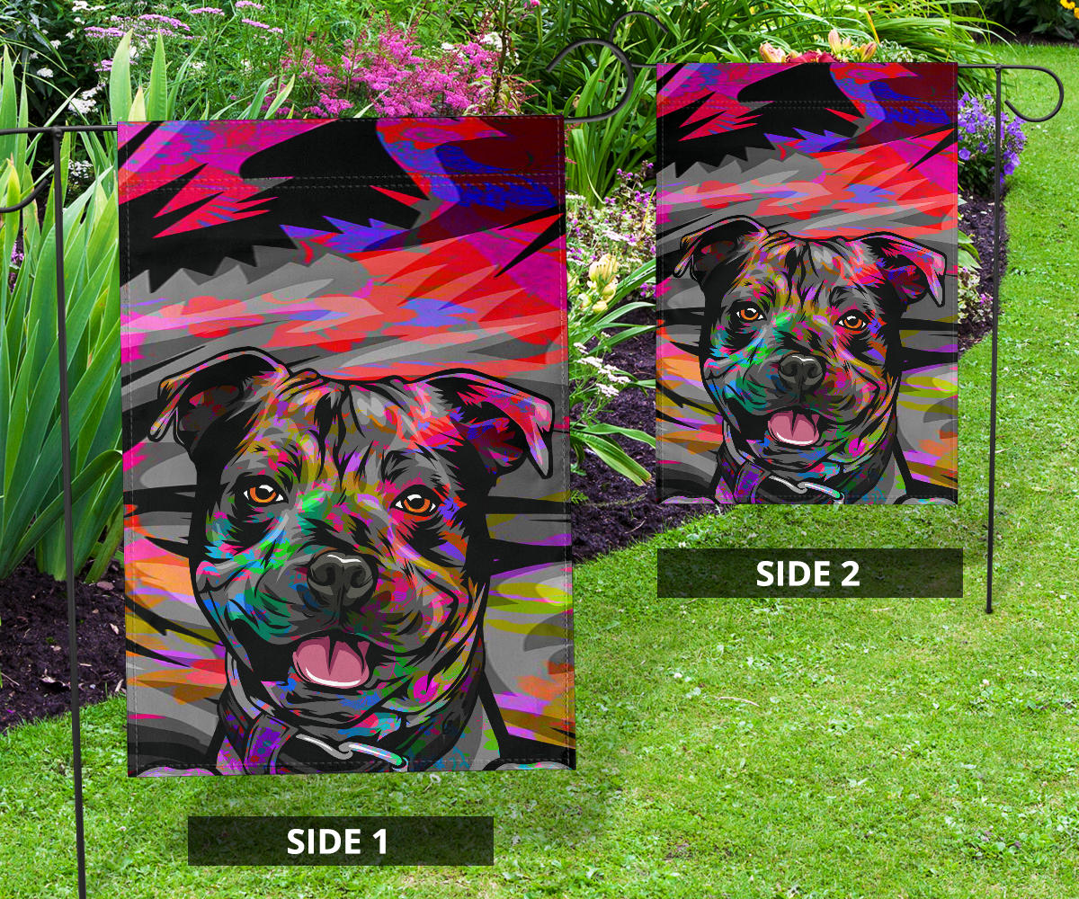 Staffordshire Bull Terrier (Staffie) Design Garden and House Flags - Art by Cindy Sang - 2023 Collection