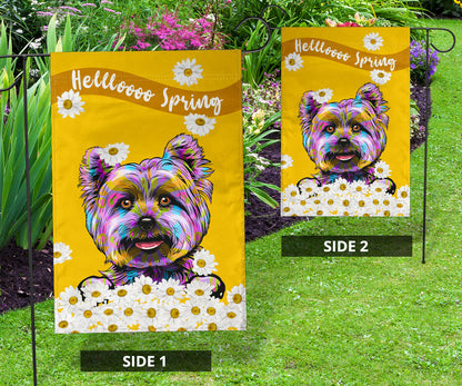Yorkshire Terrier (Yorkie) Design Hello Spring Garden and House Flags - 2023 Cindy Sang Collection