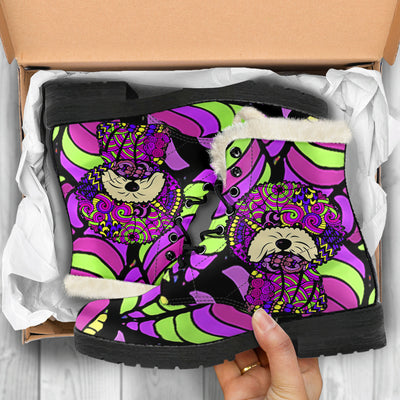 Bichon Design Handcrafted Faux Fur Leather Boots - Art by Cindy Sang - JillnJacks Exclusive