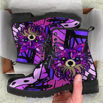 Long Haired Chihuahua Design Handcrafted Leather Boots - Art by Cindy Sang - JillnJacks Exclusive