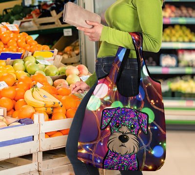 Miniature Schnauzer Design 3 Pack Grocery Bags With Holiday / Christmas Print - Art by Cindy Sang