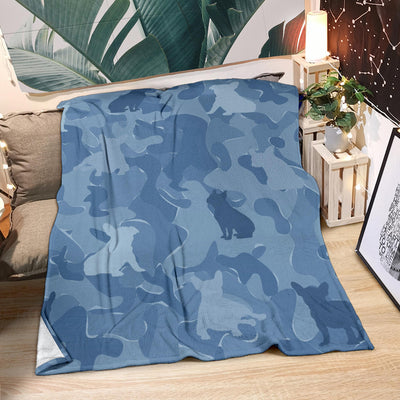French Bulldog Blue Camouflage Design Premium Blanket