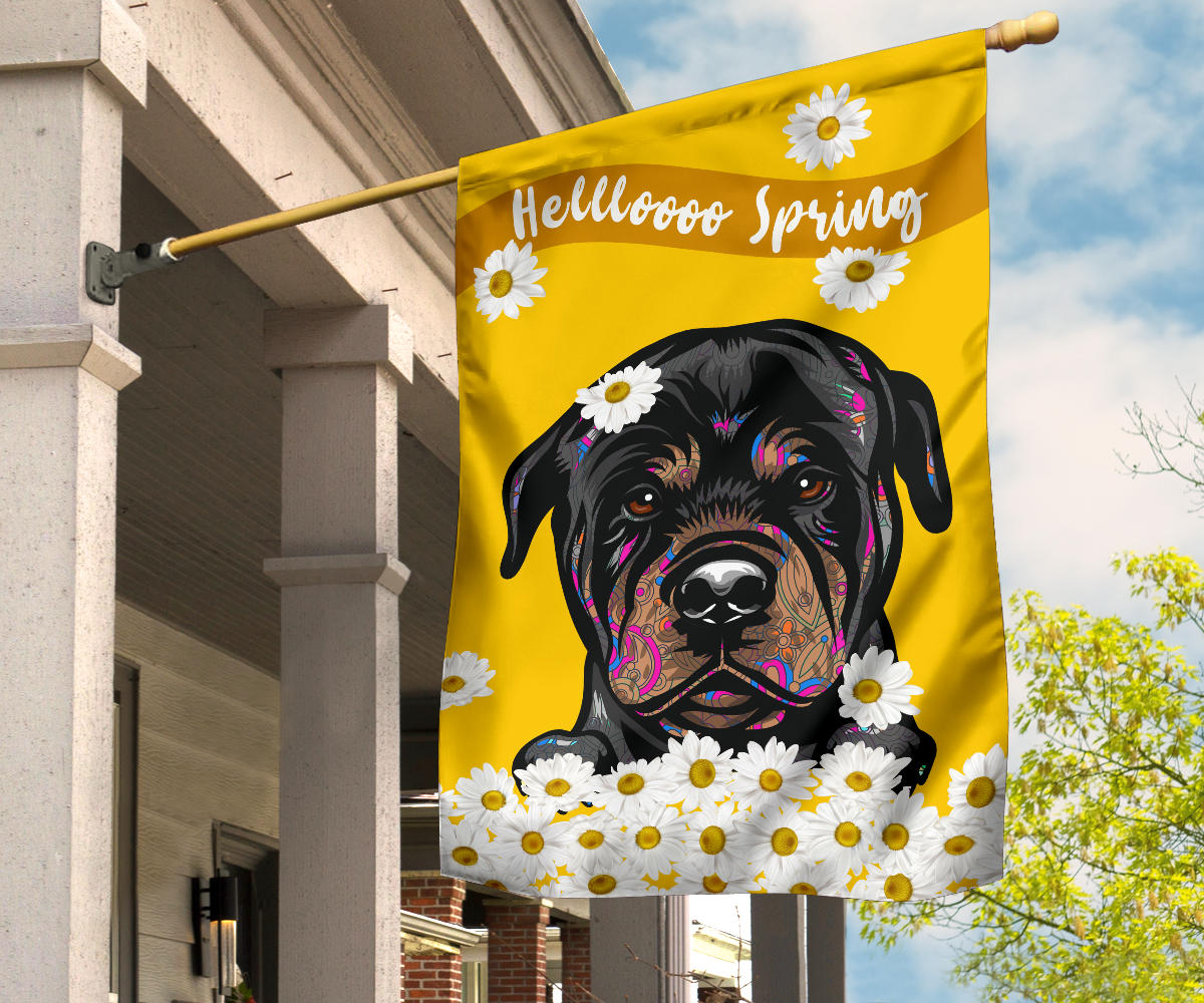 Rottweiler Design Hello Spring Garden and House Flags - 2023 Cindy Sang Collection