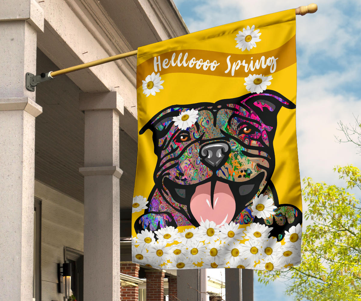 Pit Bull Design #1 Hello Spring Garden and House Flags - 2023 Cindy Sang Collection