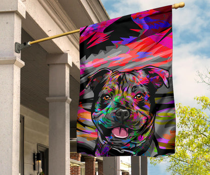 Staffordshire Bull Terrier (Staffie) Design Garden and House Flags - Art by Cindy Sang - 2023 Collection