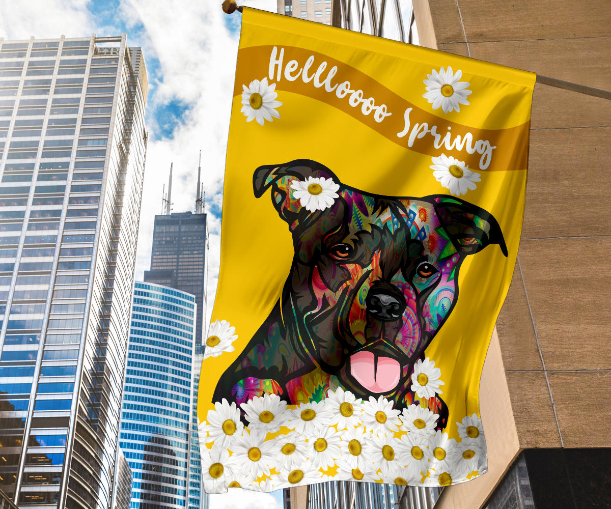 Pit Bull Design #7 Hello Spring Garden and House Flags - 2023 Cindy Sang Collection