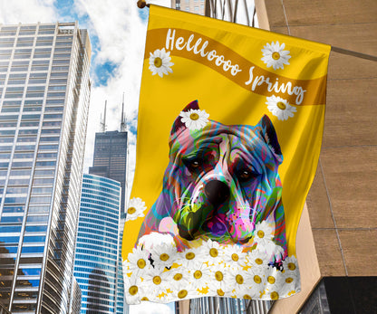 Pit Bull Design #2 Hello Spring Garden and House Flags - 2023 Cindy Sang Collection