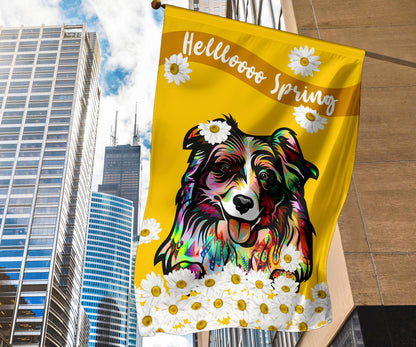 Australian Shepherd Design #2 Hello Spring Garden and House Flags - 2023 Cindy Sang Collection
