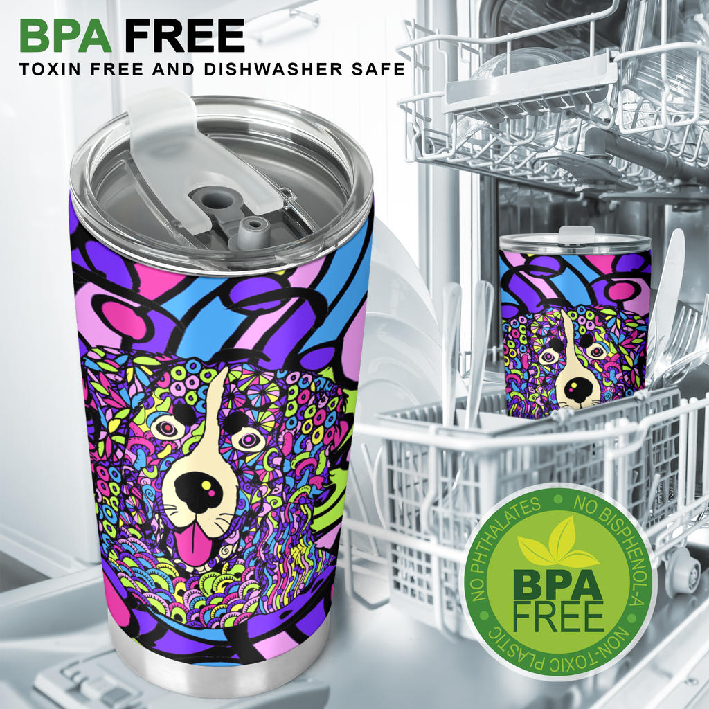 Bernese Mountain Dog Design Double-Walled Vacuum Insulated Tumblers (Colorful Back) - Art By Cindy Sang - JillnJacks Exclusive