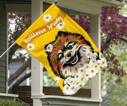 Pomeranian Design Hello Spring Garden and House Flags - 2023 Cindy Sang Collection