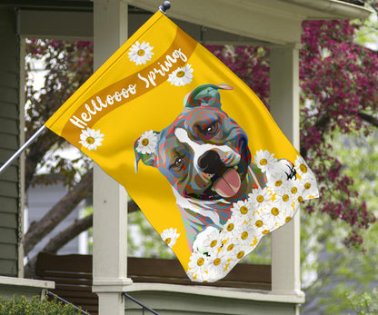 Pit Bull Design #3 Hello Spring Garden and House Flags - 2023 Cindy Sang Collection