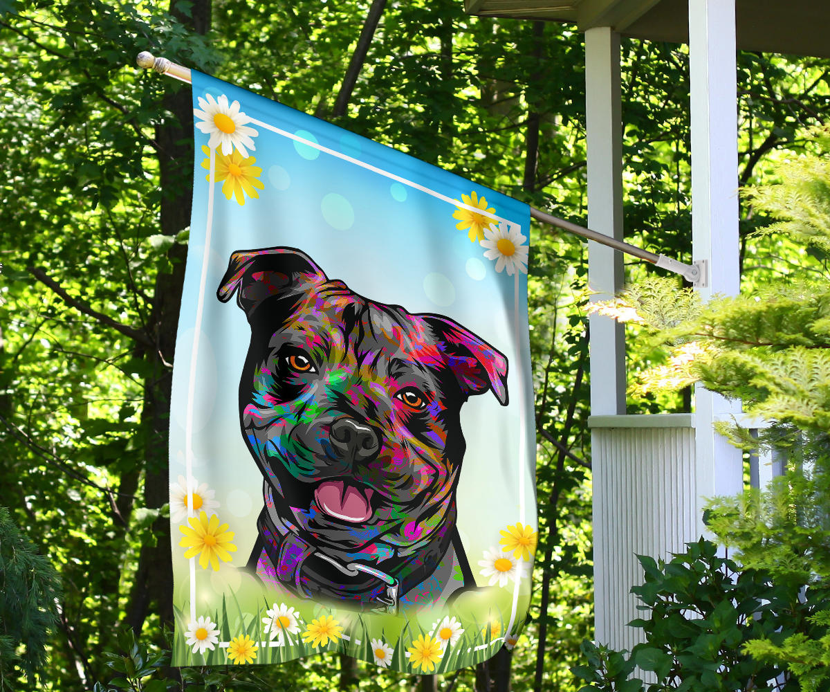 Staffordshire Bull Terrier (Staffie) Design Spring Garden And House Flags - 2023 Collection by Cindy Sang
