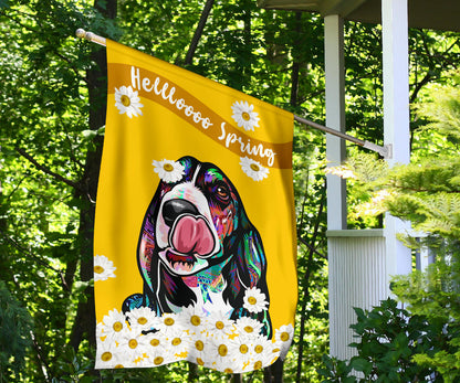 Basset Hound Design Hello Spring Garden and House Flags - 2023 Cindy Sang Collection