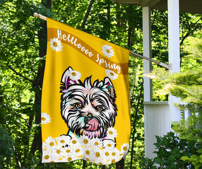 Westie Design Hello Spring Garden and House Flags - 2023 Cindy Sang Collection